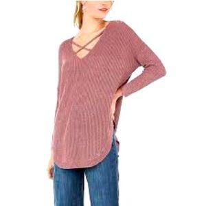 Express Sweater Pullover XS Pink Knit V-Neck